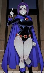 ai_generated ass big_ass big_breasts big_butt cape curvy dc dc_comics female female_focus goth goth_girl leotard middle_finger raven_(dc) rcos sexy solo solo_female solo_focus