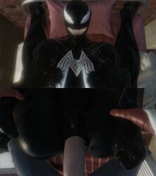 3d anal grabbing_another's_arm lolpro2 looking_at_viewer lying_on_bed monster_girl on_bed pov sharp_teeth she-venom spider-man_(ps4) spider-man_(series) tagme