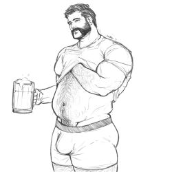 bara bear_(body_type) beard beer beer_belly belly biceps bulge call_of_duty captain_price daddy dilf freddie_7203 hairy_male hairy_thighs john_price large_biceps large_bulge large_pectorals male male_only pecs pubic_hair pubic_hair_peek shirt_lift solo solo_male thick_thighs underwear_pull