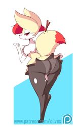 1girls animated anthro ass ass_shake big_ass black_legwear braixen cameltoe canine dat_ass diives female female_only from_behind furry half-closed_eyes looking_back nintendo pokémon_(species) pokemon pokemon_(species) pokemon_xy red_eyes simple_background solo thick_thighs thighs torn_clothes white_background