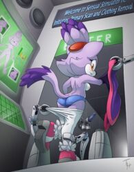 2017 anthro areola ass assisted_exposure blaze_the_cat blush boots breasts clothing comic computer dildo english_text erect_nipples feline female footwear laboratory machine mammal nipples page_1 panties pants princess royalty sex_toy solo sonic_(series) sonic_the_hedgehog_(series) technology teenage_girl teenager the_other_half underwear undressing yellow_eyes