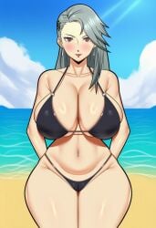 ai_assisted beach_background big big_breasts bikini niijima_sae persona persona_5 persona_5_royal sae_niijima seasonedcum swimsuit