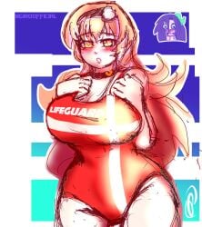 aegisafterdark blush blushing_at_viewer choker choujigen_game_neptune colored_sketch compa giroofficial highres if_(neptunia) neptunia_(series) nosebleed one-piece_swimsuit plump sketch swimsuit thick_thighs