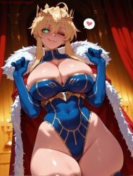 1girls ahoge ai_generated artoria_pendragon artoria_pendragon_(lancer) arzagod big_breasts blonde_female blonde_hair breasts fate/grand_order fate_(series) female female_only green_eyes heart huge_breasts light-skinned_female long_hair perfect_legs short_hair solo tagme thick_thighs yellow_eyes