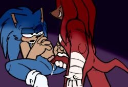 absurd_res after_sex andromorph anthro bandage_wraps blue_body blush bodily_fluids clothing cum cum_from_vagina cum_in_vagina cum_inside duo echidna eulipotyphlan footwear footwear_only genital_fluids genitals hedgehog hi_res holding_penis humanoid_genitalia humanoid_penis intersex intersex/male knuckles_the_echidna lying male mammal meowwabae monotreme mostly_nude narrowed_eyes on_back open_mouth penis red_body sega smile socks socks_only sonic_the_hedgehog sonic_the_hedgehog_(series) spread_legs spreading tail vulva