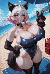 ahoge ai_generated alternate_body_type alternate_breast_size animal_ears animal_hands bag bare_shoulders beach beach_towel beach_umbrella big_ass big_thighs black_gloves black_thighhighs blue_one-piece_swimsuit blue_sky blush bottom_heavy breasts briar_(league_of_legends) cameltoe child_bearing_hips choker cleavage cloud collar collarbone competition_school_swimsuit covered_navel covered_nipples curvaceous curves curvy curvy_body curvy_figure day earrings elbow_gloves fake_animal_ears fake_tail female gigantic_ass glossy glossy_body gloves gradient_hair grey_hair grin hair_between_eyes hairband hand_on_own_hip hi_res high_resolution highleg highleg_swimsuit highres hourglass_figure huge_ass huge_breasts jewelry large_breasts large_thighs league_of_legends leaguewaifus looking_at_viewer massive_ass mole multicolored_hair ocean one-piece_swimsuit outdoors paw_gloves pink_eyes pink_hair pointy_ears riot_games school_swimsuit shiny_skin short_hair skin_gloss skindentation skull_crushing_thighs sky smile solo stable_diffusion standing sweat swimsuit tail taut_swimsuit teeth thick_thighs thighhighs thighs thunder_thighs towel two-tone_hair umbrella v voluptuous water white_eyes white_hair wide_hips