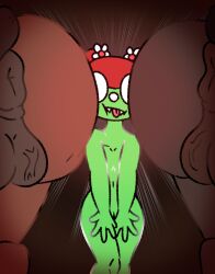 1girls 2horses anus ass big_ass big_balls flat_chest green_skin horse horse_anus nude nude_female red_hair sharp_teeth squished_by_ass standing sullivan_veleca tongue_out vanveleca vulva young zoophilia