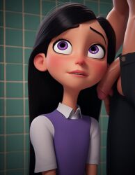 ai_generated bathroom black_hair petite_female purple_eyes school_uniform teacher the_incredibles violet_parr