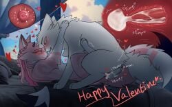 after_kiss ayaru_(artist) bedroom blush bodily_fluids bound breath cum cum_in_vagina cum_inside cumming_while_penetrating demon domestic_cat duo ejaculation ethan_(ayaru) felid feline felis female feral from_front_position fur genital_fluids hair heart_symbol holidays impregnation impregnation_attempt kira_(ayaru) leaking_cum leaking_vagina looking_pleasured love male male/female mammal mating_press panting pink_body pink_fur saliva saliva_string sex shaking_legs sperm_dominating_ovum tail tail_tied text thrust_lines uterus valentine's_day white_body white_fur wings