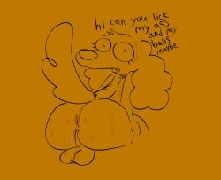 anthro anus ass balls bodily_fluids butt_focus canid canine crazymazies dialogue genitals gynomorph hi_res intersex inviting mammal mazie_(crazymazies) solo sweat sweatdrop sweaty_balls sweaty_butt sweaty_genitalia trans_(lore) trans_woman_(lore)