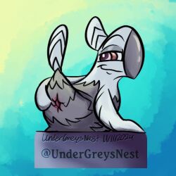 1:1 abstract_background anthro anus ass avian beak bedroom_eyes bird bird_(undergreysnest) brown_eyes chair colored dated feathers furniture gradient_background grey_body grey_feathers half-closed_eyes head_feathers inviting_to_sex looking_back male multicolored_body multicolored_feathers narrowed_eyes on_chair presenting presenting_hindquarters seductive shaded signature simple_background sitting sitting_on_chair smug_grin solo spread_butt spreading tail tail_feathers toony undergreysnest watermark white_body white_feathers