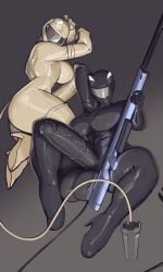 2futas ass balls big_breasts big_penis breasts evil_tradesman futanari high_heels holding_object latex latex_clothing masked masked_female original penis tagme tail thick_thighs thighs weapon