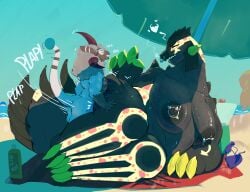 absurd_res ambiguous_penetration anthro beach big_breasts bodily_fluids bovid breasts caprine digital_media_(artwork) duo female female_penetrated from_side generation_3_pokemon genital_fluids goat groudon hi_res ibex kyogre larger_female legendary_pokemon lying male male/female male_penetrating male_penetrating_female mammal nintendo nipple_piercing nipples nude on_side penetration penile penile_penetration piercing pokemon pokemon_(species) red_breadd sand seaside sex simple_background size_difference smaller_male smile sweat tail thick_thighs water wide_hips