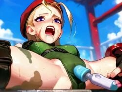 ai_generated blonde_hair cammy_white drooling leotard pov scar_on_face street_fighter tagme vibrator video