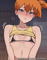 1female 1girls 2d 2d_(artwork) ai_generated female female_only green_eyes high_resolution highres huge_butt kasumi_(pokemon) large_ass light-skinned_female light_skin micro_bikini nintendo orange_hair patreon patreon_username pokemon pokemon_anime ponytail ryogangg short_ponytail small_breasts small_tits smaller_female yellow_tank_top