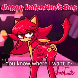 :3 anal_request anthro anus ass bedroom bedroom_eyes bent_over blush bodily_fluids breasts domestic_cat felid feline felis female genitals hair heart_pupils hi_res holidays lindsey_(sussytomato) looking_at_viewer mammal narrowed_eyes nipples nude presenting presenting_hindquarters rear_view red_hair seductive solo sussytomato tail text valentine's_day vulva