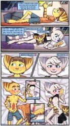 animal_genitalia animal_penis anthro bed bedroom biting_shirt blue_eyes bottomwear breasts canine_genitalia canine_penis cellphone claws clothing comic duo ear_piercing electronics excited exposed_breasts female finger_fuck fingering fluffy fluffy_tail fur furniture genitals green_eyes headgear hi_res humanoid knot knotted_penis lombax lying lying_on_bed male male/female mammal masturbation nipples on_bed penile penile_masturbation penis phone photo piercing pillow plushie ratchet_(ratchet_and_clank) ratchet_and_clank rivet_(ratchet_and_clank) robotic_arm romantic romantic_couple selfie shirt shorts small_breasts smartphone sony_corporation sony_interactive_entertainment speech_bubble striped_body striped_fur stripes t-shirt tail texting toe_claws topwear vaginal_penetration viwhi_art white_body white_fur yellow_body yellow_fur