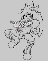 2025 absurd_res anthro balls blush boots clothing digital_drawing_(artwork) digital_media_(artwork) eulipotyphlan fluffy fluffy_chest footwear genitals gloves handwear hedgehog hi_res holding_photo humanoid_genitalia humanoid_penis line_art mammal masturbation meowwabae open_mouth penis sega shoes silver_the_hedgehog sonic_the_hedgehog_(series) spread_legs spreading teeth watermark