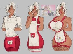 apron apron_between_breasts big_ass big_breasts big_butt big_thighs bimbo bimbo_body bimbo_futa bimbo_lips bimbofication bimbofied clothed clothing cookie dandy's_world dandys_world femboy futanari ginger_(dandy's_world) meme_in_the_background nipple_piercing nipple_slip nipples nipples_visible_through_clothing self_upload tagme trans_woman transition ultraqueer8000 white_hair