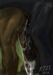 anatomically_correct anatomically_correct_genitalia anatomically_correct_penis anatomically_correct_vulva anus blurred_background bodily_fluids cum cum_drip cum_from_vagina cum_in_vagina cum_inside dripping duo el_kyze equid equine female feral feral_on_feral feral_penetrated feral_penetrating feral_penetrating_feral from_behind_position genital_fluids genitals half-erect half_bomb hi_res horse male male/female mammal mounting penetration penis sex simple_background vulva