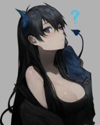 big_breasts black_hair blue_eyes blue_lock cute cute_face cute_female demon_girl demon_horns demon_tail female female_focus female_only frabilovelove isagi_yoichi long_hair rule_63