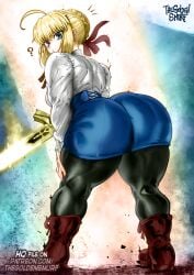 1girls artoria_pendragon ass big_ass big_butt blonde-haired_female blonde_female blonde_hair blonde_hair_female booty color color_edit colored colored_sketch colorshun fate_(series) female female_only thegoldensmurf