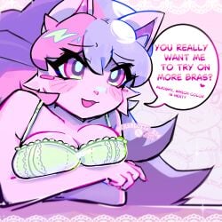 animation_meme_community boob_squish bra breasts furry furry_female sashley speaking_to_viewer speech_bubble