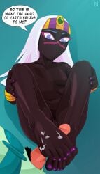 black-skinned_female daffy_duck duck_dodgers english_text footjob nearphotison nude queen_tyr'ahnee white_hair