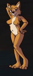 anthro arm_on_hip bangs breasts canid canine draxxxer female fox hi_res inviting_viewer looking_at_viewer mammal paws pinup pose presenting smile solo standing