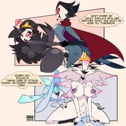 andrealphus_(helluva_boss) anthro avian balls beak big_breasts bird blue_eyes bodily_fluids breasts brother_(lore) brother_and_sister_(lore) chelo clitoris clothing crown cum daughter_(lore) demon dialogue digital_media_(artwork) duo english_text erection father_(lore) father_and_child_(lore) father_and_daughter_(lore) feathers female female_penetrated galliform genital_fluids genitals group hair hat headgear headwear hellaverse helluva_boss hi_res incest_(lore) infidelity male male/female male_penetrating male_penetrating_female mythological_creature mythology navel nipples non-mammal_balls non-mammal_breasts non-mammal_navel non-mammal_nipples non-mammal_vulva nude octavia_(helluva_boss) open_beak open_mouth owl owl_demon parent_(lore) parent_and_child_(lore) parent_and_daughter_(lore) peafowl penetration penile penis phasianid red_eyes sex sibling_(lore) simple_background sister_(lore) smile spelling_error stella_(helluva_boss) stolas_(helluva_boss) tail tail_feathers text thick_thighs vaginal_penetration vulva white_body