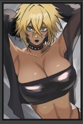 african_female armpits arms_up belly big_breasts bleach blonde_hair breasts curvy_female dark-skinned_female goth_girl gothic markings_on_face midriff tia_harribel windriftdraws