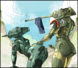 anal anal_fluids anthro ass australian blush bodily_fluids briefs cannon clothing daleks2377 duo genitals handles_on_butt handles_on_hips hi_res humanoid living_machine living_tank living_vehicle lube lube_in_ass lube_string machine male male/male penis ranged_weapon swedish swedish_flag tank_(vehicle) underwear vehicle vehicle_humanoid weapon