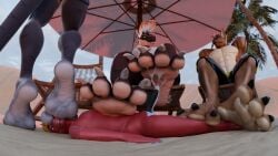 3_toes 3d_(artwork) 4_toes alizea_(blackie94) anthro aquatic barefoot beach blue_body blue_eyes bodily_fluids brown_body canid canine canis chair cirez cirez_(artist) claws clothed clothing countershading cum cum_on_feet digital_media_(artwork) dragon feet fish foot_fetish foot_focus foot_on_face foot_play furniture genital_fluids green_eyes grey_body group hair hi_res lying male male/male mammal multicolored_body muscular muscular_male mythological_creature mythological_scalie mythology nude outside palm_tree parasol paws plant plantigrade red_body reptile sand scalie seaside shark sitting size_difference soles swimwear tail toe_claws toes tree tyrianna umbrella white_body widescreen wrinkled_feet wrinkles