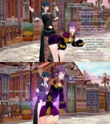 1futa 1girls 3d balls bernadetta_von_varley byleth_(fire_emblem) byleth_(fire_emblem)_(female) cock_transformation commission cum english_text female fire_emblem fire_emblem:_three_houses futanari green_hair huge_balls huge_cock intersex koikatsu nintendo penis penis_transformation purple_hair text transformation werecock xavierhuge