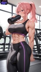 1futa ai_generated big_balls big_breasts big_penis bulge_through_clothing flaccid flaccid_penis futanari gym_uniform penis_bulge tight_clothing