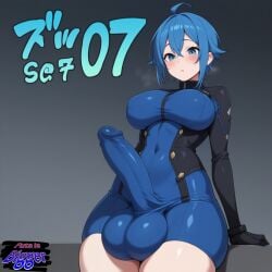 1futa ai_generated big_balls big_breasts big_penis bulge_through_clothing futanari huge_cock penis_bulge tight_clothing