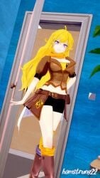 1girls blonde_female blonde_hair cleavage clothed_female hamstrung22 long_hair long_hair_female pose posing purple_eyes rwby solo_female yang_xiao_long