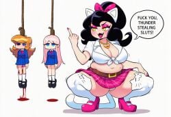 ai ai_generated big_breasts bimbo black_hair blonde_hair blood blue_eyes cat_ears cat_girl cat_tail catgirl chubby_female clarice_(sona) cloud_(friday_night_funkin) cruel_humor curvy_female dark_humor eroguro fnf fnf_mod fnf_mods friday_night_funkin friday_night_funkin_mod gore guro hanging hazel_eyes lipstick menstrual_pad menstruation middle_finger murder murdered novelai pink_hair ponytail senpai_(friday_night_funkin) snuff text twerking victory