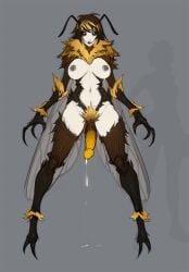 antennae breasts claws female full_body futanari grey_background highres looking_at_viewer monster_girl navel original penis simple_background solo tarakanovich wings