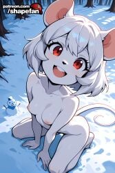 2026 :d absurd_res absurdres ai-created ai-generated ai_art ai_generated animal_ears artist_name athletic_female bangs breasts bust chest collarbone completely_nude female fit_female forest full_body furry furry_female hi_res high_quality high_resolution looking_at_viewer mayu_(shapefan) mouse_ears mouse_girl mouse_tail nature nipples nude open_mouth original original_character outdoors patreon patreon_username red_eyes shapefan short_hair sitting small_breasts smile snow snowing snowman solo stable_diffusion tagme tail teeth tree uncensored upper_teeth_only white_hair