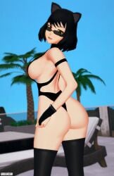 1girls arrancon ass ass_focus black_hair black_hair_female blake_belladonna cat_ears half-dressed half_naked half_naked_female looking_back rwby sideboob solo_female yellow_eyes