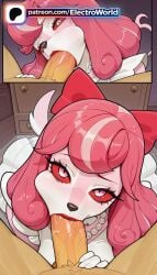 1boy 1girls 2026 ai_generated artist_name blowjob blowjob_face cock colored_skin dick electroworld fellatio female helluva_boss hi_res high_quality high_resolution highres licking oral oral_sex patreon patreon_username penis pov solo_focus stable_diffusion straight sucking uncensored vikki_(helluva_boss) watermark white_skin