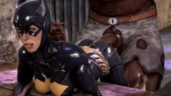 3d animated ass batgirl batgirl_(arkham_knight) batman:_arkham_knight batman_(series) big_ass dark-skinned_male dark_skin dc dc_comics doggy_style huge_ass interracial