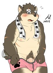 blush boxers canine furry male male_only mammal moritaka solo tokyo_afterschool_summoners underwear xsrwe12