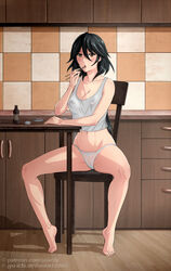 chifuyu_orimura erect_nipples female infinite_stratos isaii kitchen orimura_chifuyu panties sitting solo t-shirt white_panties