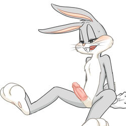 anthro blush buckteeth bugs_bunny erection fur lagomorph looney_tunes male male_only mammal pawpads penis rabbit simple_background sitting solo sweat teeth warner_brothers whiskers zehn