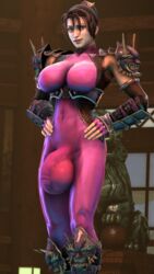 1futa 3d abs armor armpits balls_in_bodysuit big_breasts big_penis breasts bulge cameltail cleavage futa_only futanari hands_on_hips hourglass_figure huge_balls huge_testicles intersex kunoichi large_breasts looking_at_viewer pauldrons penis penis_in_bodysuit perky_breasts pose rattledbonezone skintight smile solo solo_futa soul_calibur source_filmmaker taki testicles