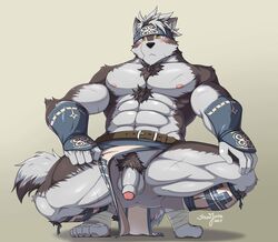 1boy 2017 abs anthro balls canine clothed clothing horkeukamui housamo humanoid_penis loincloth male male_only mammal penis snowjune solo tokyo_afterschool_summoners topless uncut wolf