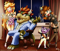 2girls ankle_cuffs arms_behind_back ayvuir_blue ball_gag bondage bowser breasts breasts_out chains cigar collar cuffs enslaved_royal female femsub gag gagged human leash lingerie male maledom mario_(series) multiple_girls multiple_subs nintendo nipples pimp pink_ball_gag princess princess_daisy princess_peach red_ball_gag rope sex_slave shax_(artist) shaxbert shaz slave slavegirl spreader_bar straight straight_hair super_mario_bros. super_mario_land tatanga