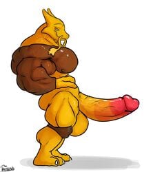 1boy 2_fingers 2_toes alakazam anthro ass big_ass big_testicles erection feet furry half-closed_eyes huge_testicles humanoid_penis hyper hyper_penis hyper_testicles looking_at_penis looking_down male male_only moustache muscular muscular_male nintendo nipples nude pecs penis pokémon_(species) pokemon shadow solo standing testicles text thick_thighs uniparasite veins veiny_penis video_games watermark white_background yellow_fur